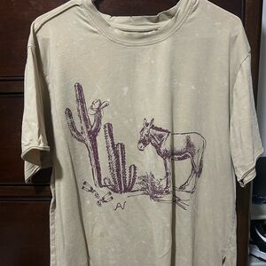 Ariat Tan Short Sleeve Tee with Cactus and Donkey Design